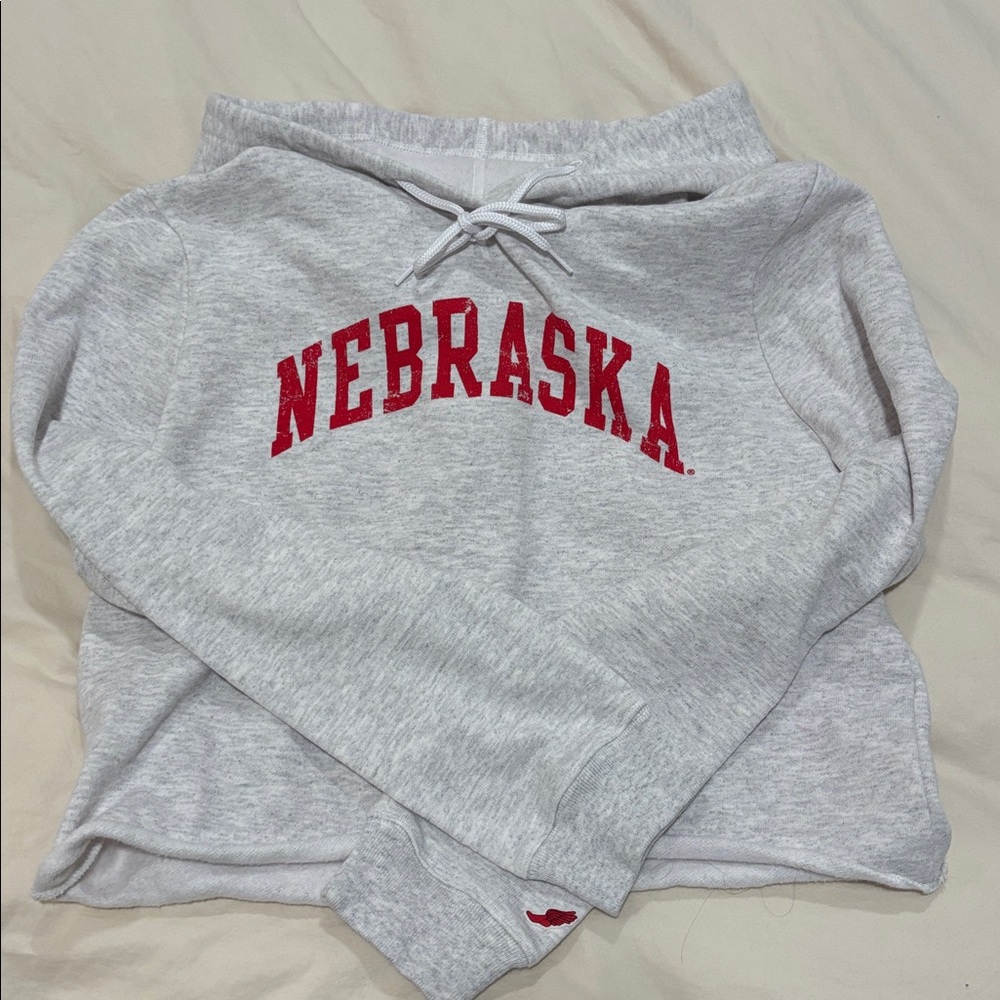 Gray Nebraska Hoodie with Red Lettering